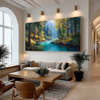 SUNBEAM CREEK: Vivid Forest River Landscape Oil Painting | Landscape mood, soft natural light studio shot