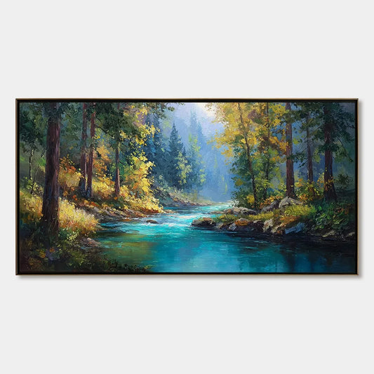 SUNBEAM CREEK: Vivid Forest River Landscape Oil Painting | hanging in living room, Landscape wall art