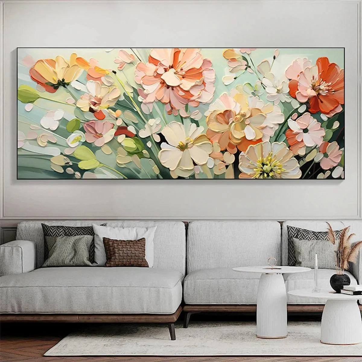 SUNKISSED GARDEN: Textured Floral Impasto Painting in Orange and White | Abstract closeup, raised brushwork detail