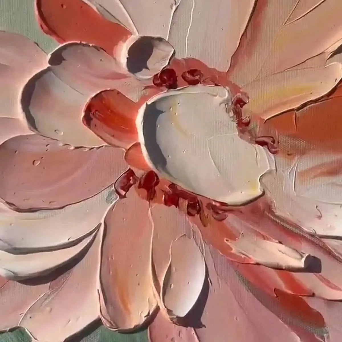 SUNKISSED GARDEN: Textured Floral Impasto Painting in Orange and White | rectangular format, hand-painted canvas edge