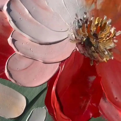 SUNKISSED GARDEN: Textured Floral Impasto Painting in Orange and White | rolled canvas, ready for custom framing