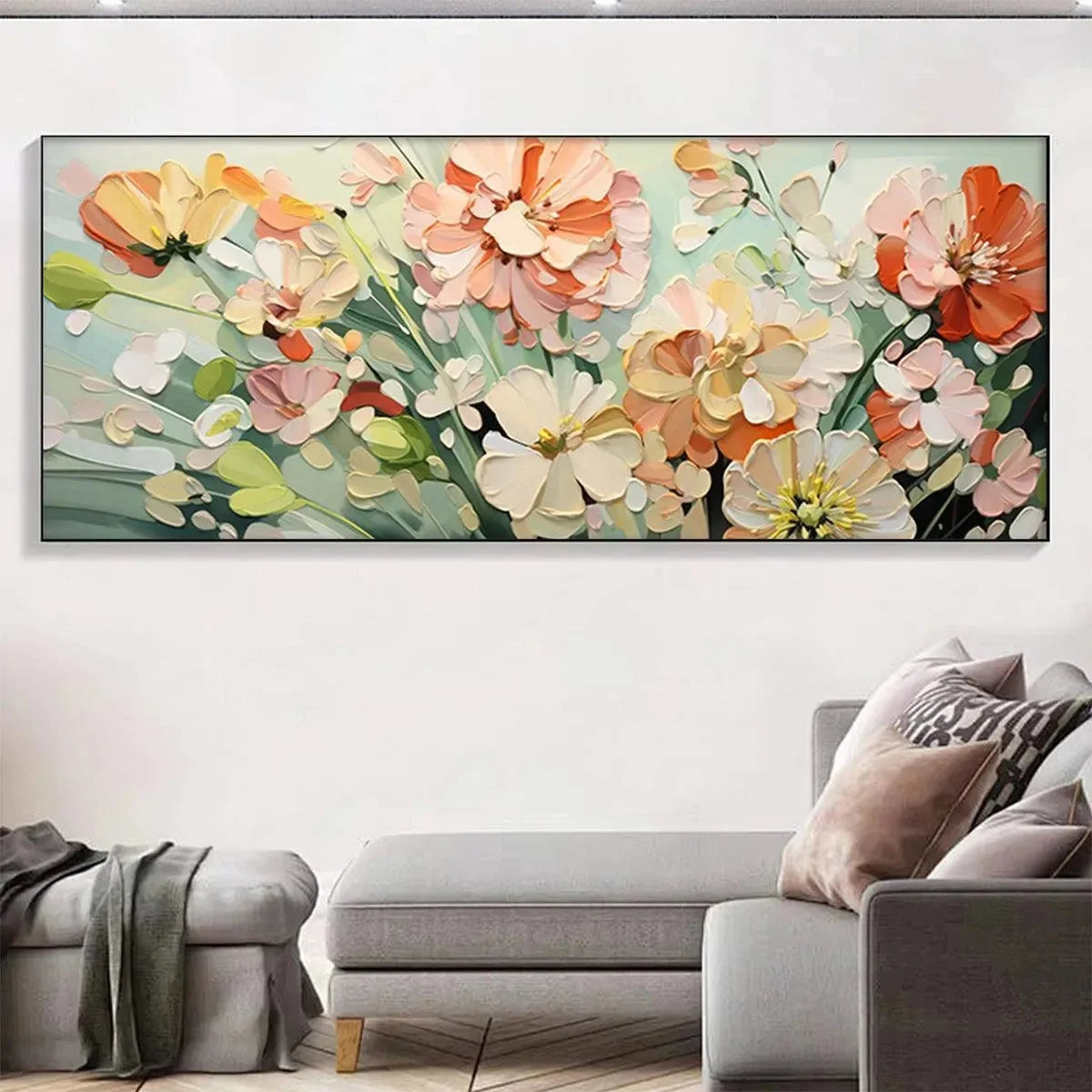 SUNKISSED GARDEN: Textured Floral Impasto Painting in Orange and White | Abstract mood, soft natural light studio shot