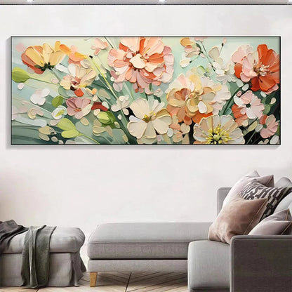 SUNKISSED GARDEN: Textured Floral Impasto Painting in Orange and White | Abstract mood, soft natural light studio shot