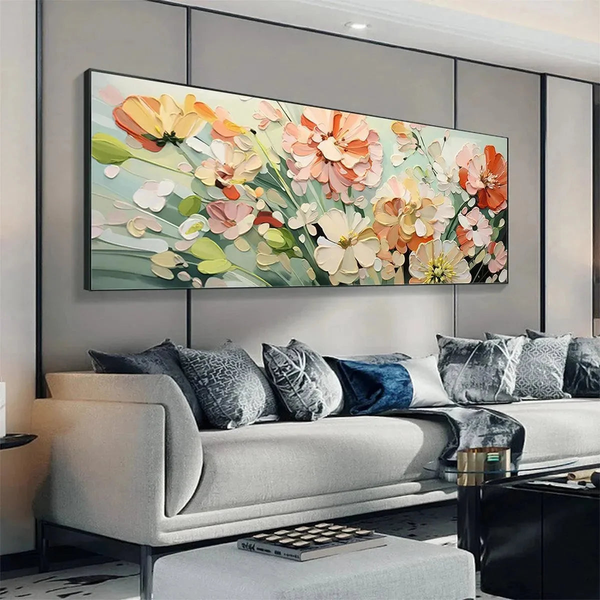 SUNKISSED GARDEN: Textured Floral Impasto Painting in Orange and White | multi-color palette, original oil on stretched canvas art