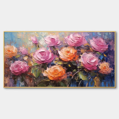 SUNKISSED ROSE HARMONY: Original Impasto Floral Oil Painting on Canvas | hanging in living room, Abstract wall art