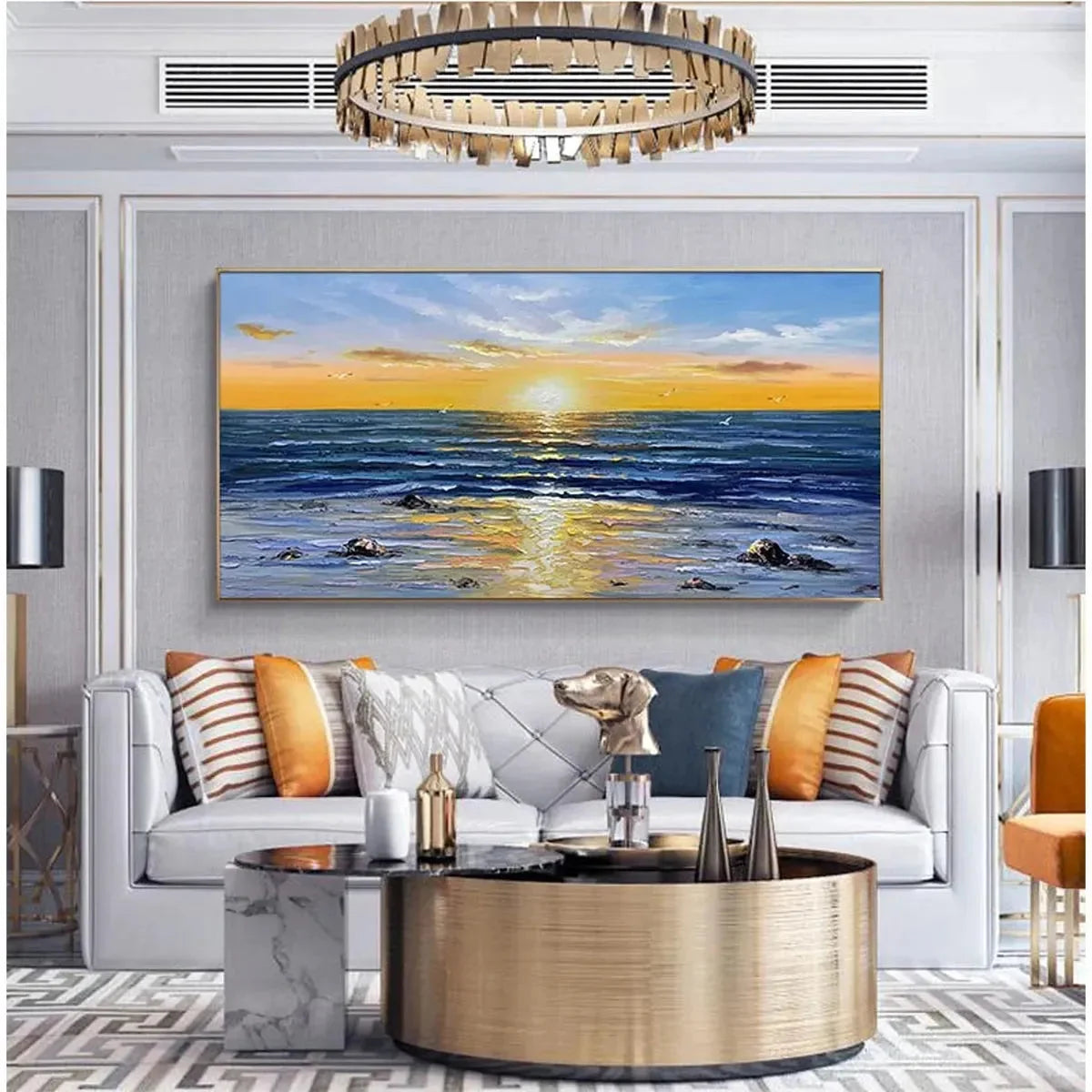 SUNKISSED SHORES: Panoramic Beach Sunset Painting | multi-color palette, original oil on stretched canvas art