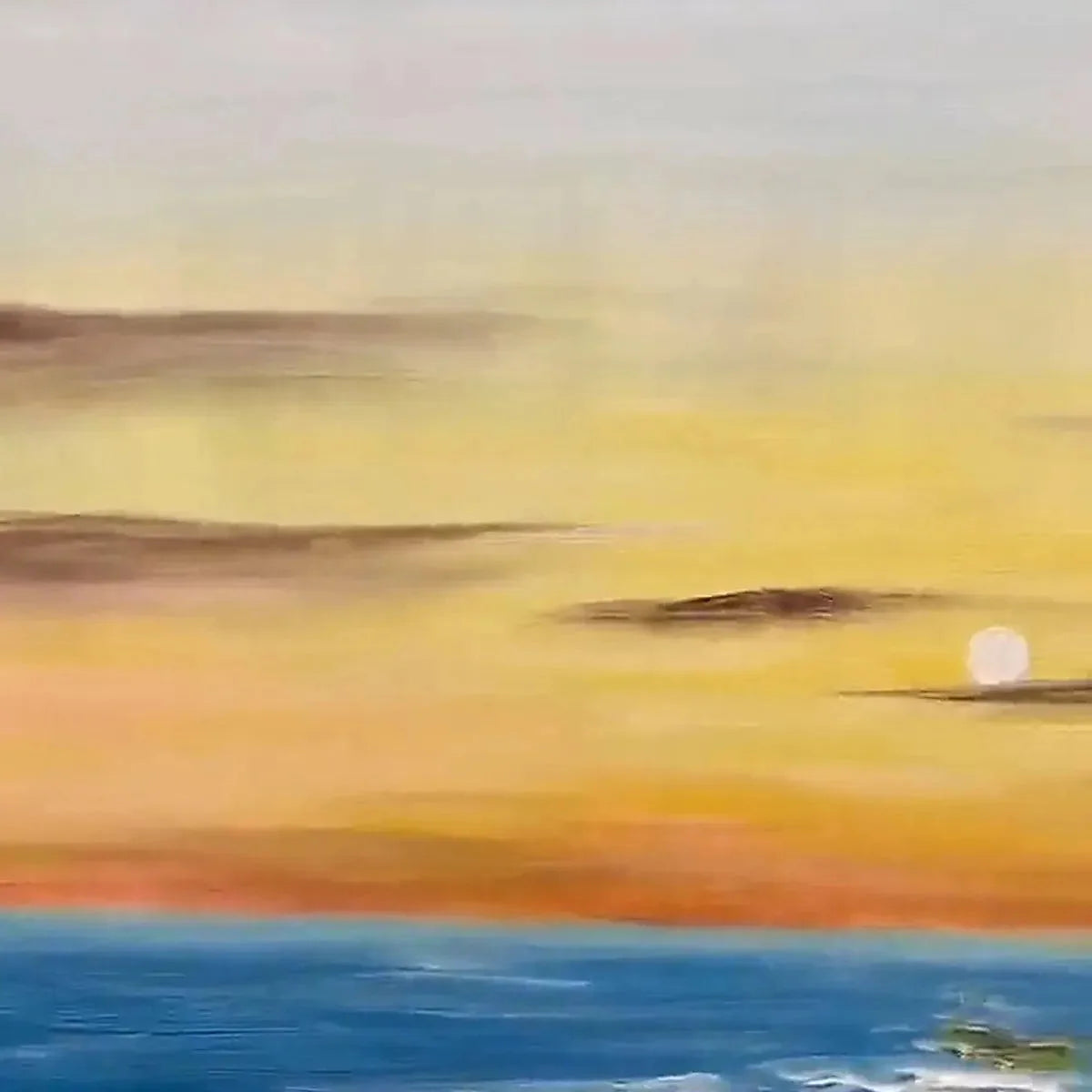SUNKISSED SHORES: Vertical Ocean Sunset Painting, Beach Wall Art | Abstract mood, soft natural light studio shot
