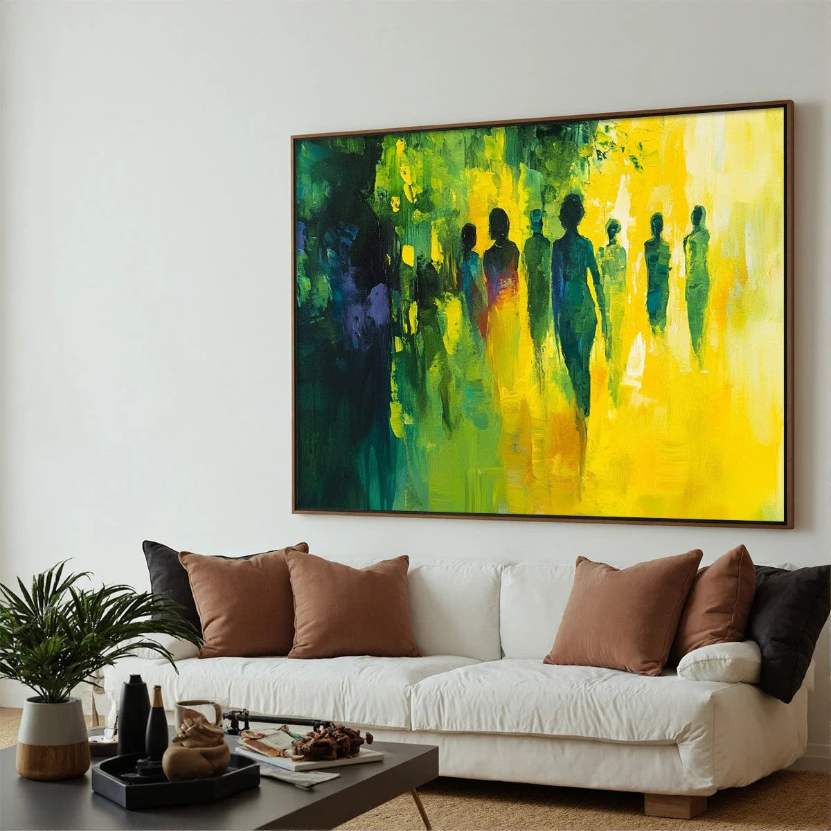 SUNLIT PASSAGE: Vibrant Abstract Figurative Oil Painting | rectangular format, hand-painted canvas edge