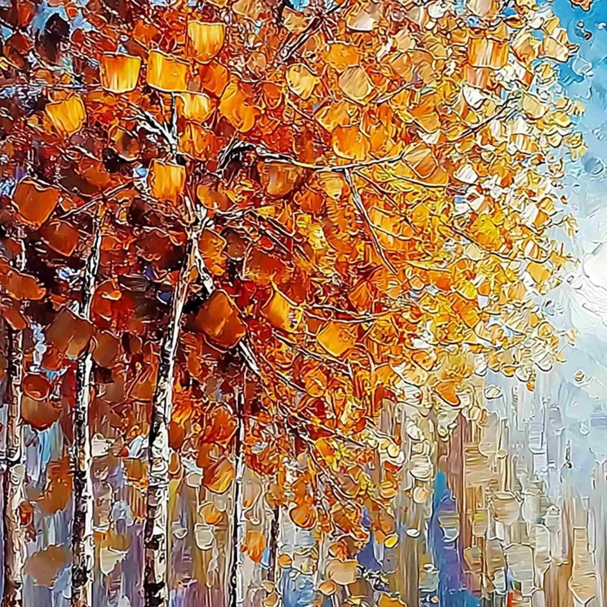 SUNLIT STROLL: Textured Palette Knife Autumn Forest Landscape Painting | rectangular format, hand-painted canvas edge