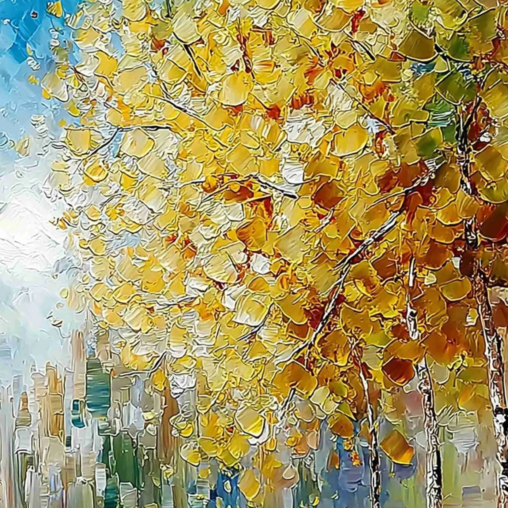 SUNLIT STROLL: Textured Palette Knife Autumn Forest Landscape Painting | rolled canvas, ready for custom framing