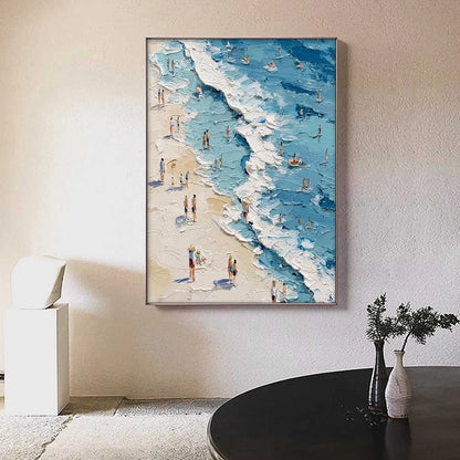 SUNLIT TIDELINE: Textured Palette Knife Beach Scene Painting | Abstract closeup, raised brushwork detail