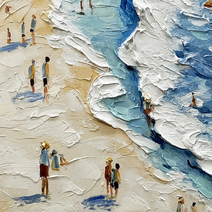 SUNLIT TIDELINE: Textured Palette Knife Beach Scene Painting | rectangular format, hand-painted canvas edge