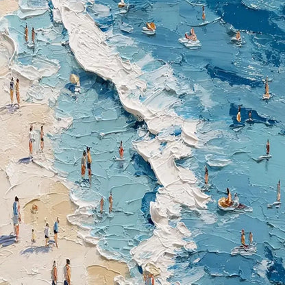 SUNLIT TIDELINE: Textured Palette Knife Beach Scene Painting | black frame version on white wall