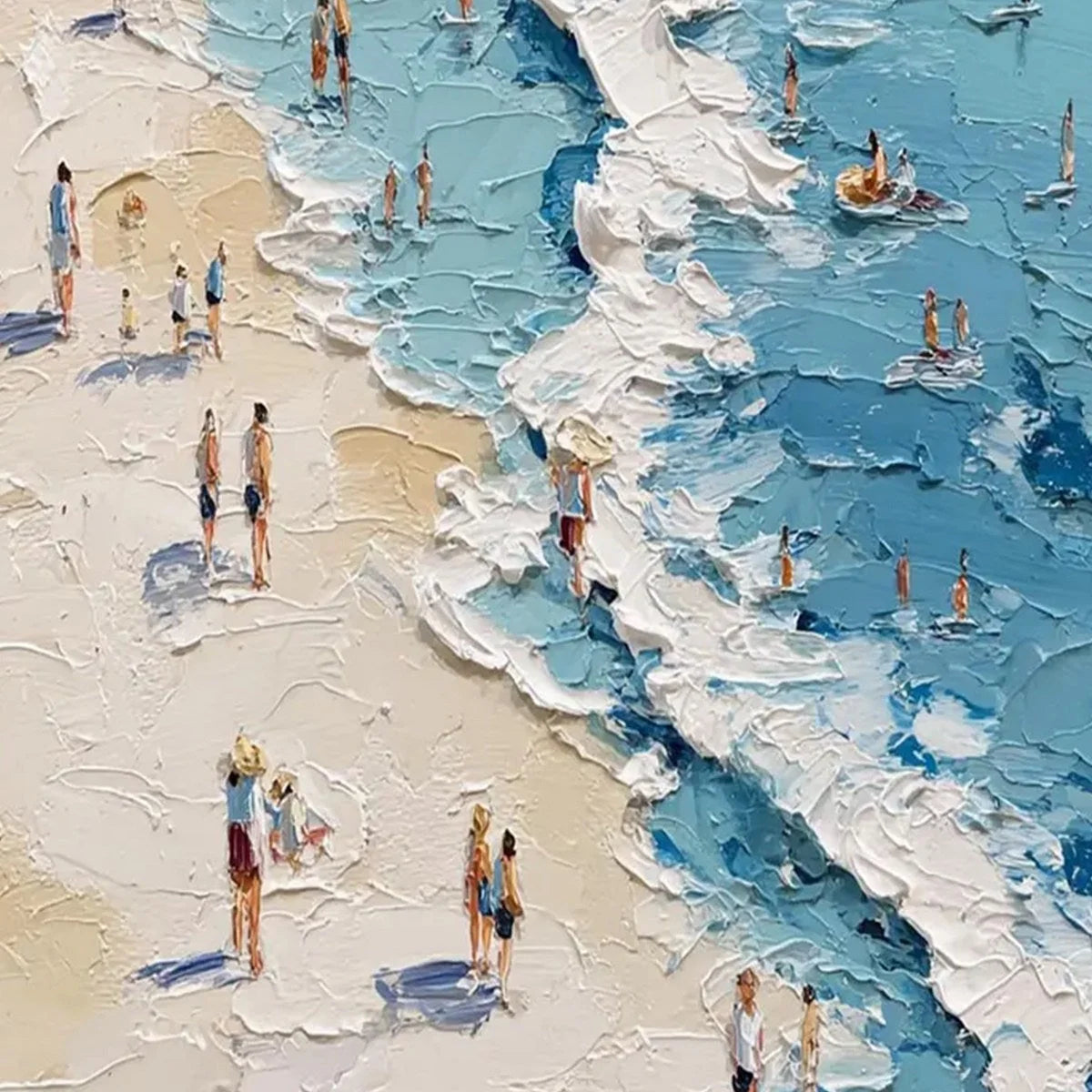 SUNLIT TIDELINE: Textured Palette Knife Beach Scene Painting | Abstract mood, soft natural light studio shot