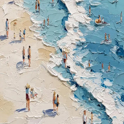 SUNLIT TIDELINE: Textured Palette Knife Beach Scene Painting | Abstract mood, soft natural light studio shot
