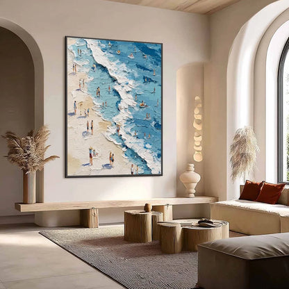 SUNLIT TIDELINE: Textured Palette Knife Beach Scene Painting | multi-color palette, original oil on stretched canvas art
