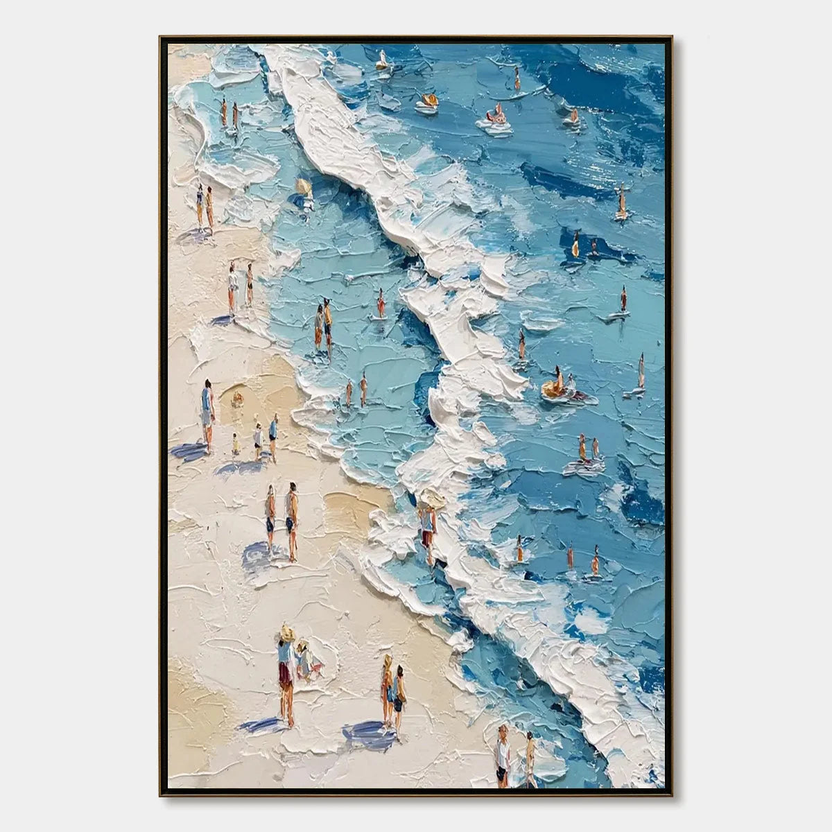 SUNLIT TIDELINE: Textured Palette Knife Beach Scene Painting | hanging in living room, Abstract wall art