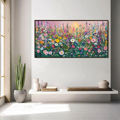SUNLIT WILDFLOWER: Impasto Colorful Floral Field Painting | Abstract closeup, raised brushwork detail