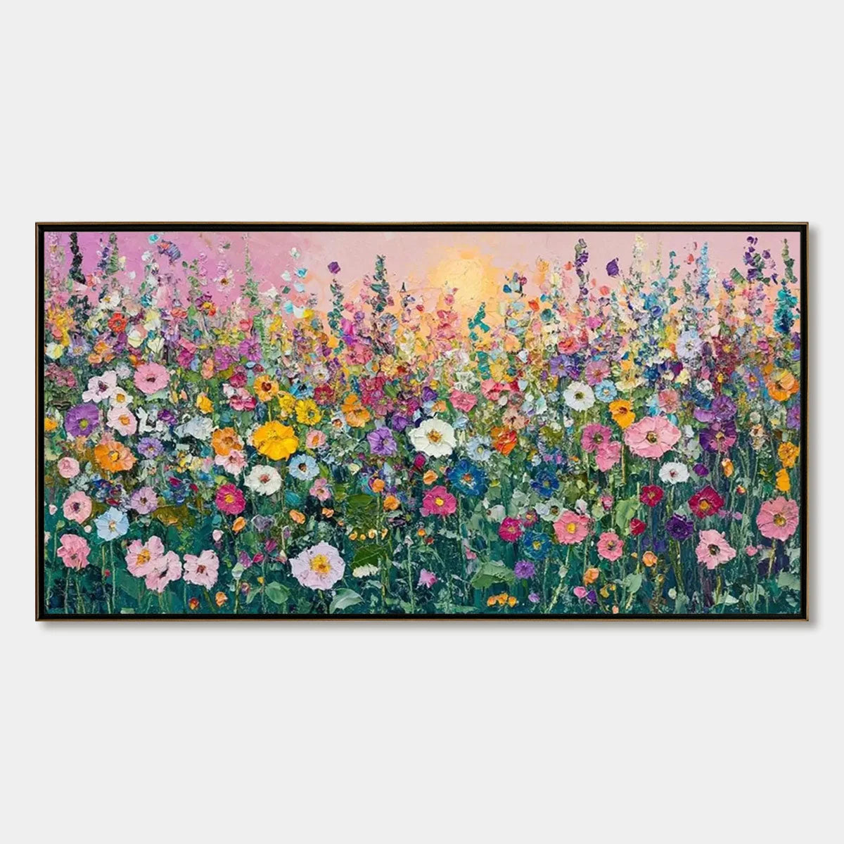 SUNLIT WILDFLOWER: Impasto Colorful Floral Field Painting | hanging in living room, Abstract wall art