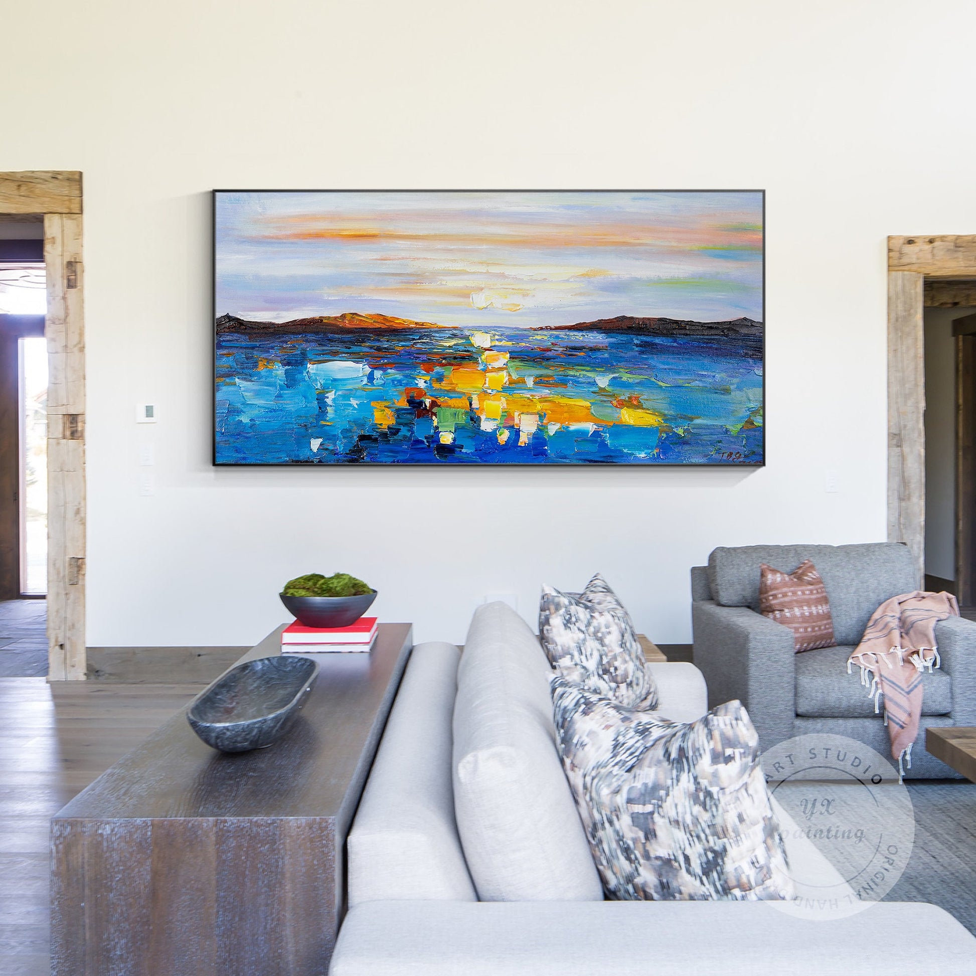 Sunrise Ocean Painting: Heavy Texture Seascape Canvas Art #2