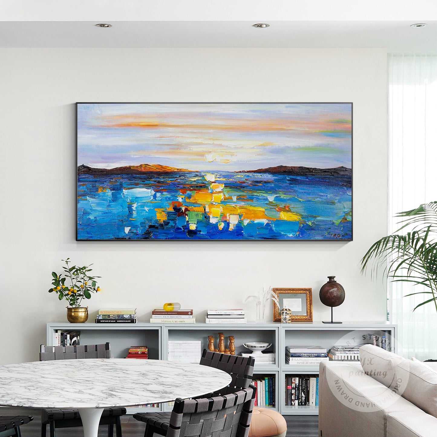 Sunrise Ocean Painting: Heavy Texture Seascape Canvas Art #4