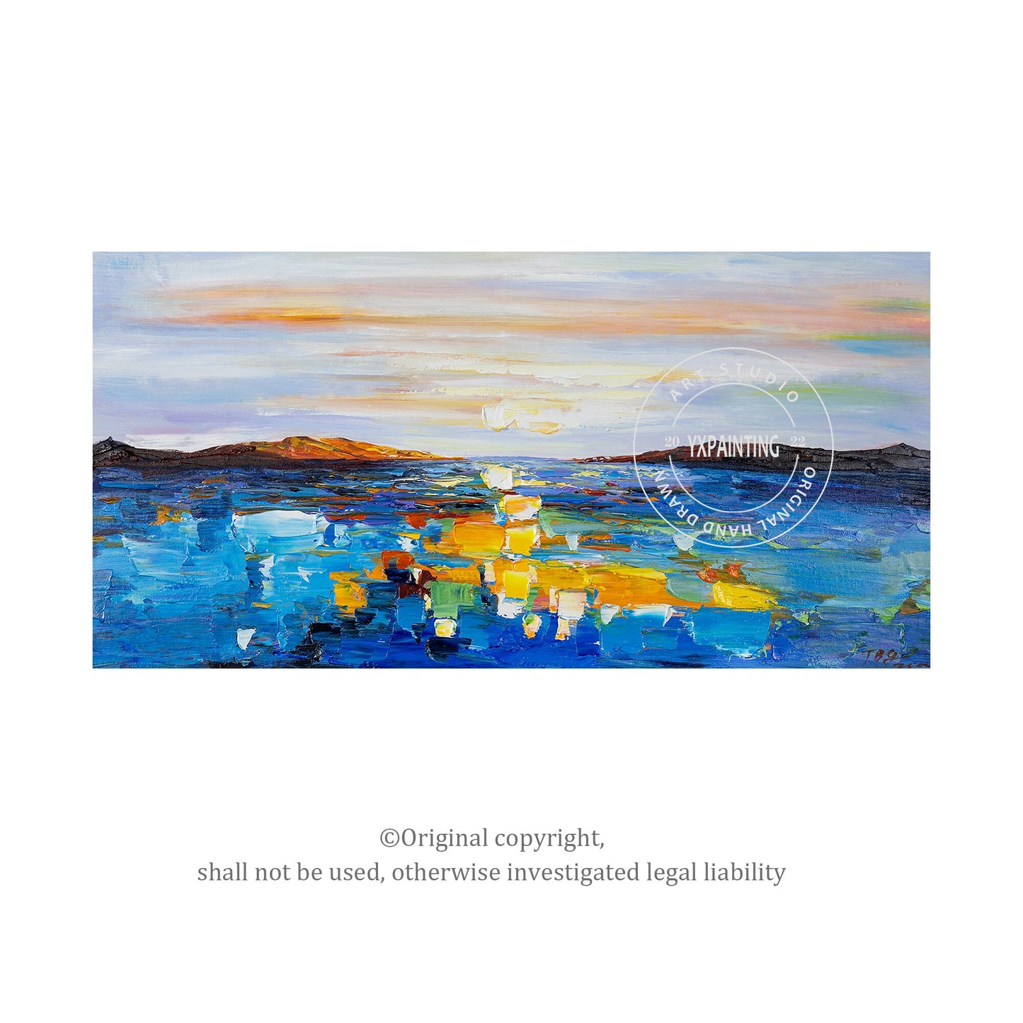Sunrise Ocean Painting: Heavy Texture Seascape Canvas Art #6