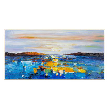 Sunrise Ocean Painting: Heavy Texture Seascape Canvas Art #9