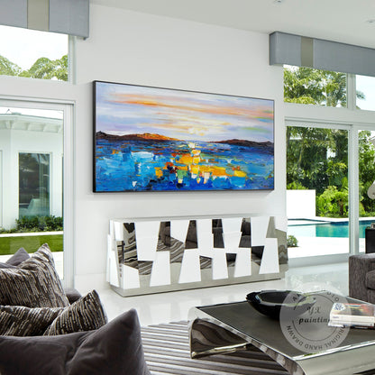 Sunrise Ocean Painting: Heavy Texture Seascape Canvas Art #1