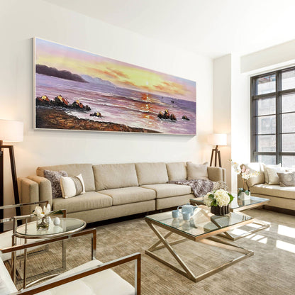 Sunrise Seascape Painting: Extra Large Abstract Ocean Canvas Wall Art #2