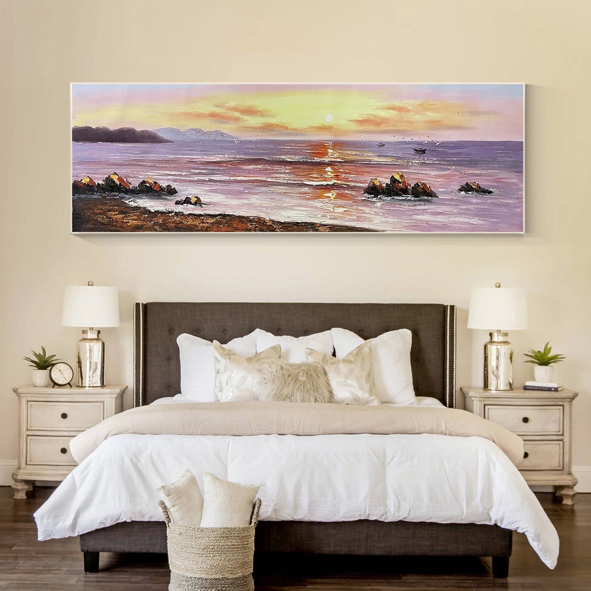 Sunrise Seascape Painting: Extra Large Abstract Ocean Canvas Wall Art #4