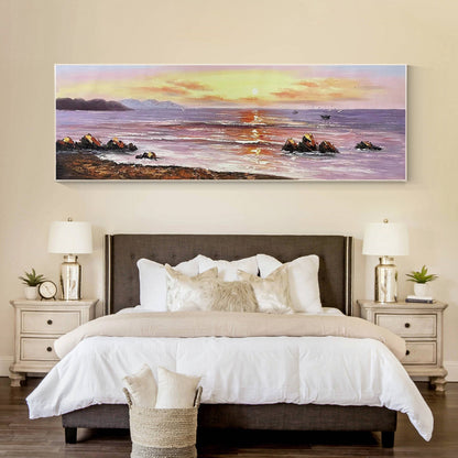 Sunrise Seascape Painting: Extra Large Abstract Ocean Canvas Wall Art #4