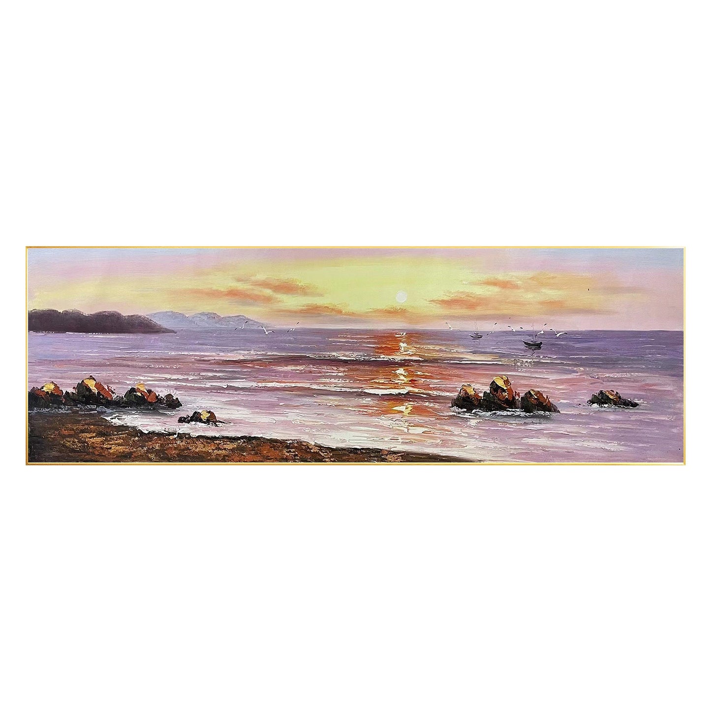 Sunrise Seascape Painting: Extra Large Abstract Ocean Canvas Wall Art #7