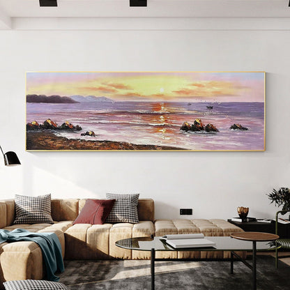 Sunrise Seascape Painting: Extra Large Abstract Ocean Canvas Wall Art #1