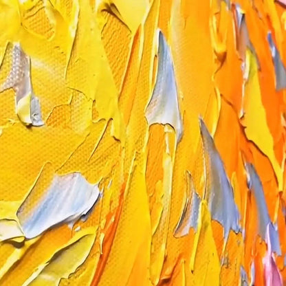SUNRISE SERENADE: Textured Abstract Sunrise Painting in Yellow and Blue | rectangular format, hand-painted canvas edge
