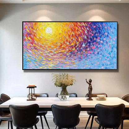 SUNRISE SERENADE: Textured Abstract Sunrise Painting in Yellow and Blue | yellow palette, original oil on stretched canvas art