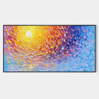 SUNRISE SERENADE: Textured Abstract Sunrise Painting in Yellow and Blue | hanging in living room, Abstract wall art
