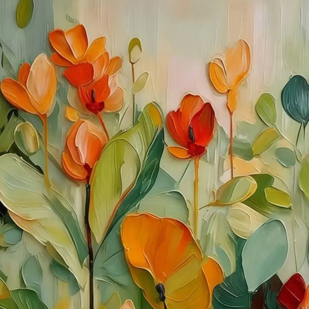 SUNSET BLOOMS: Vibrant Textured Impasto Floral Oil Painting | rectangular format, hand-painted canvas edge