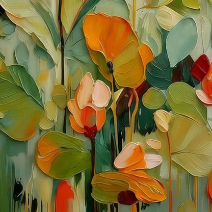 SUNSET BLOOMS: Vibrant Textured Impasto Floral Oil Painting | rolled canvas, ready for custom framing