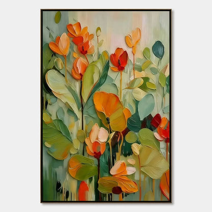 SUNSET BLOOMS: Vibrant Textured Impasto Floral Oil Painting | hanging in living room, Abstract wall art