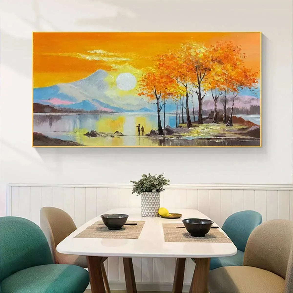 Sunset Landscape Oil Painting - Vibrant Orange Art | rolled canvas, ready for custom framing