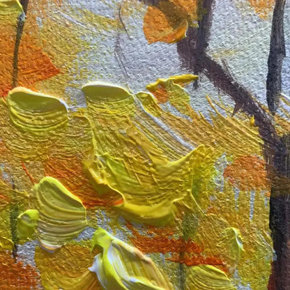 Sunset Landscape Oil Painting - Vibrant Orange Art | black frame version on white wall