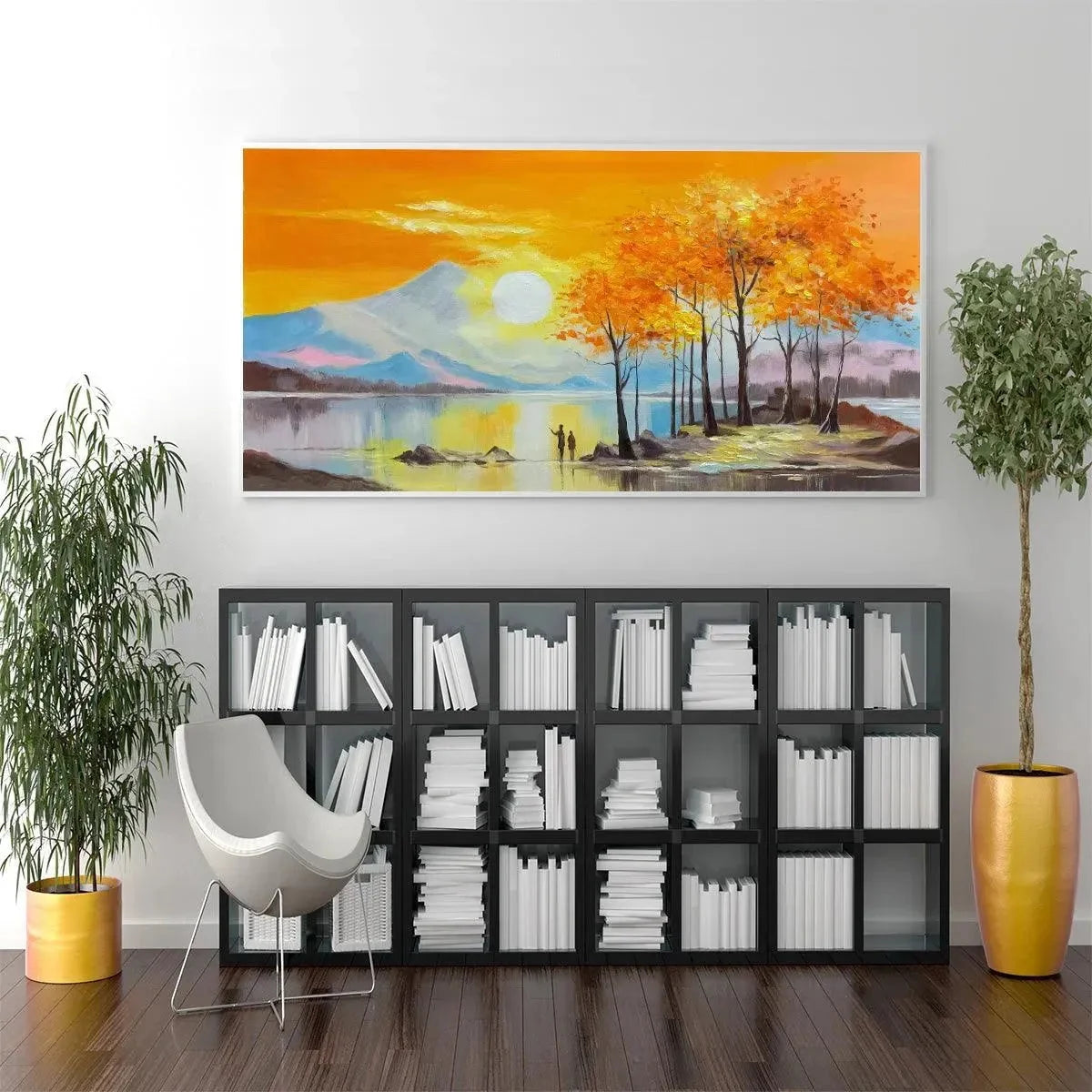 Sunset Landscape Oil Painting - Vibrant Orange Art | multi-color palette, original oil on stretched canvas art