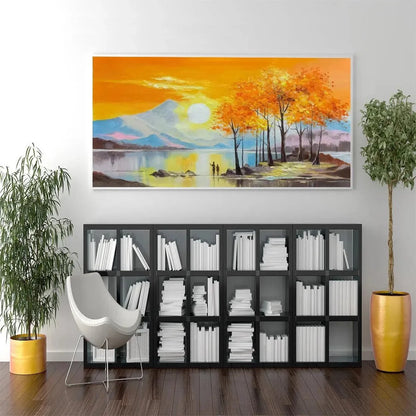 Sunset Landscape Oil Painting - Vibrant Orange Art | multi-color palette, original oil on stretched canvas art