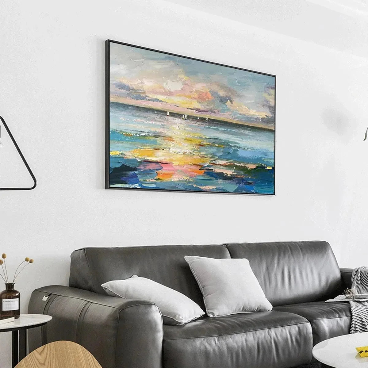 SUNSET SAIL: Seascape Painting, Impasto Texture, Ocean View, Panoramic Wall Art, Horizontal | rolled canvas, ready for custom framing