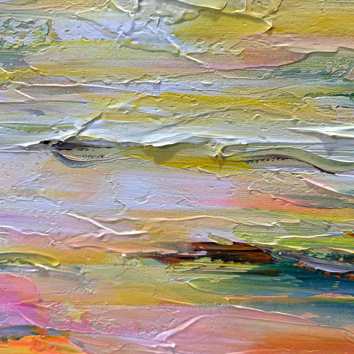 SUNSET SAIL: Seascape Painting, Impasto Texture, Ocean View, Panoramic Wall Art, Horizontal | Abstract mood, soft natural light studio shot