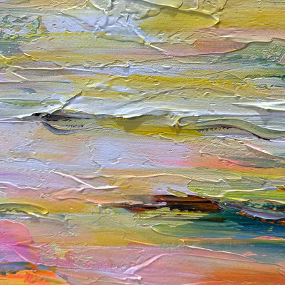 SUNSET SAIL: Seascape Painting, Impasto Texture, Ocean View, Panoramic Wall Art, Horizontal | Abstract mood, soft natural light studio shot