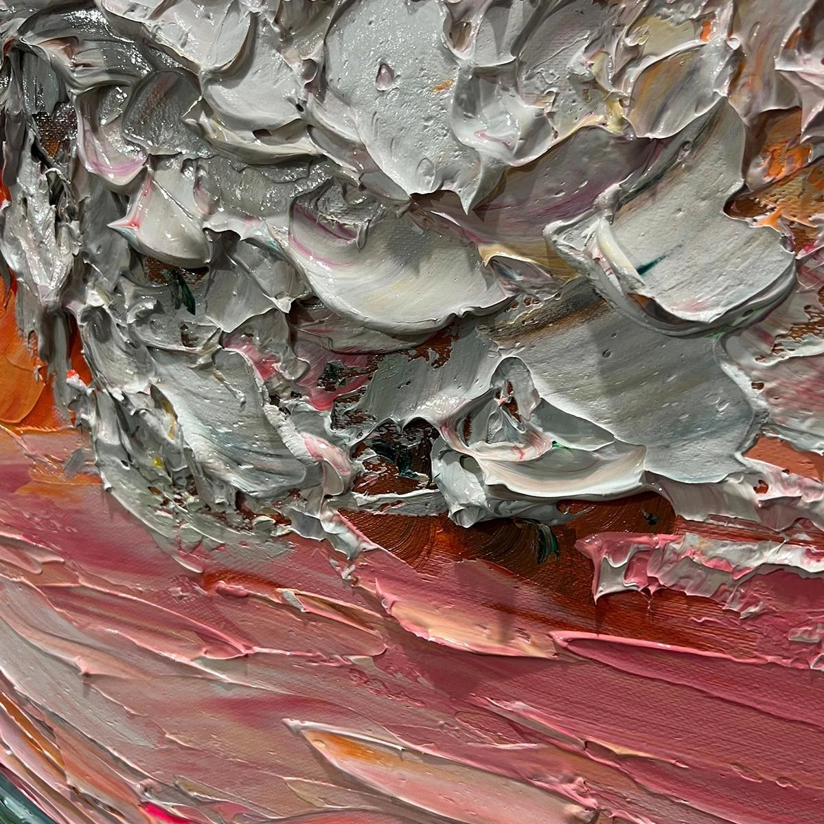 SUNSET SURGE: Textured Impasto Ocean Wave Oil Painting | rectangular format, hand-painted canvas edge