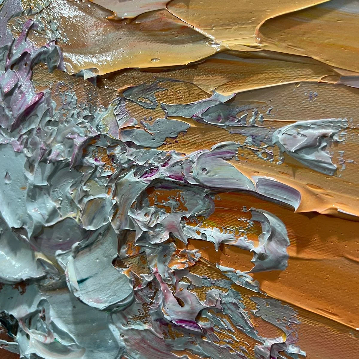 SUNSET SURGE: Textured Impasto Ocean Wave Oil Painting | rolled canvas, ready for custom framing