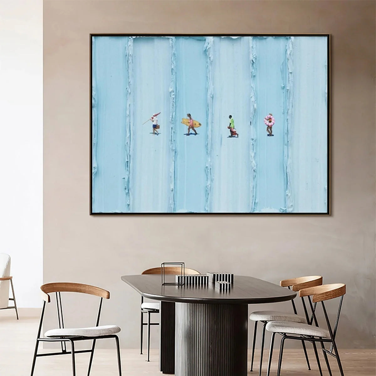 SURF STRIPES: Minimalist Beach Impasto Painting | rectangular format, hand-painted canvas edge