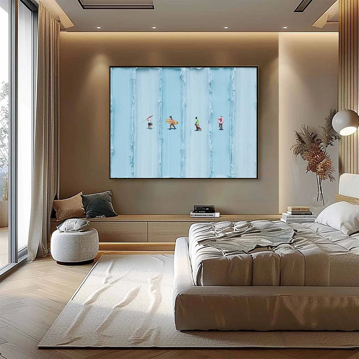 SURF STRIPES: Minimalist Beach Impasto Painting | rolled canvas, ready for custom framing